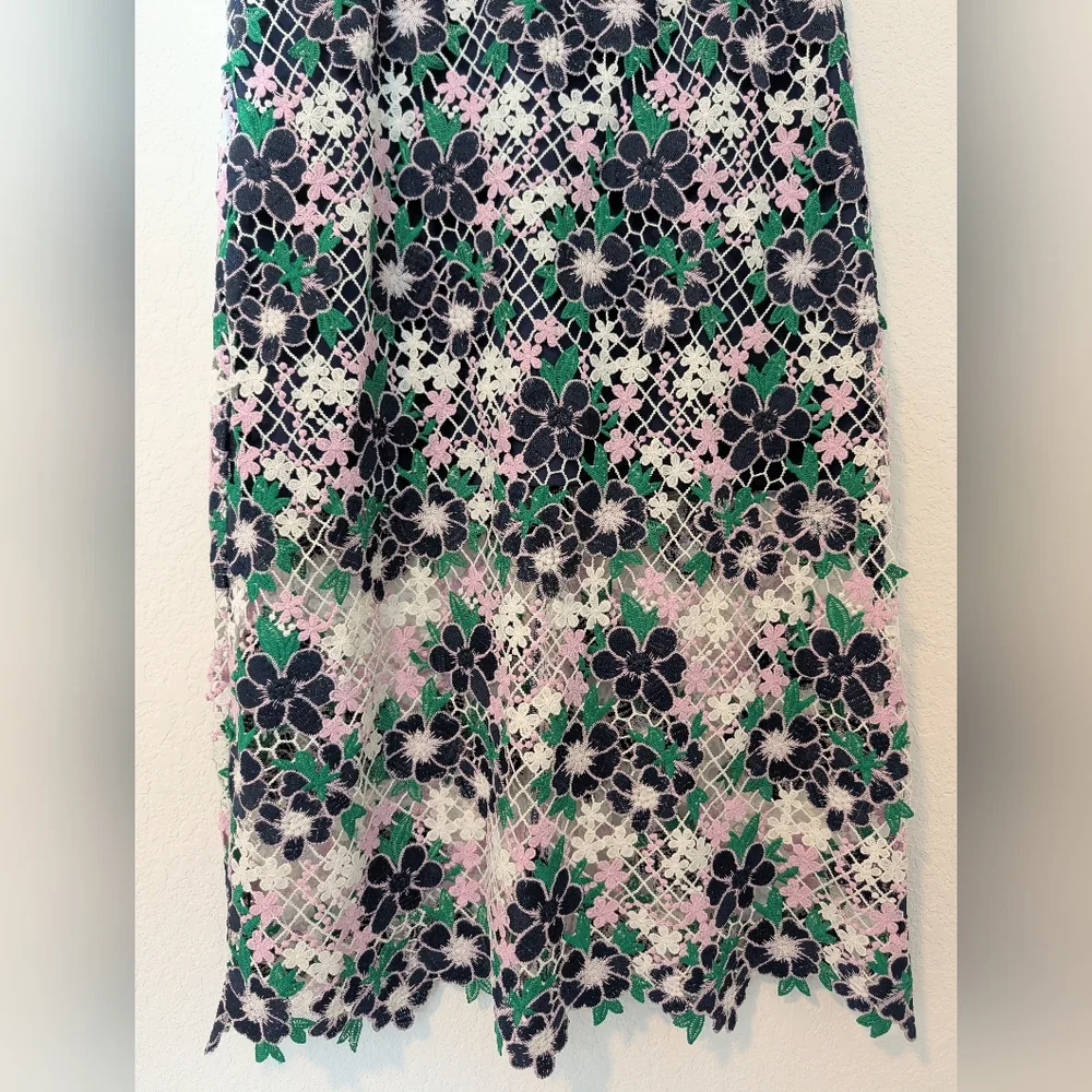 Anthropologie Green Purple Floral Crochet Embroidered Cap Sleeve Midi Dress SM - Picture 9 of 11